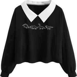 NWOT! Romwe Cute Dinosaur Graphic Long Sleeve Top with Collar